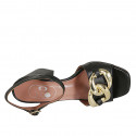 Woman's sandal with strap and chain in black leather heel 8 - Available sizes:  32