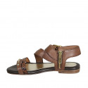 Woman's sandal with zipper, buckle and studs in brown leather and printed leather heel 1 - Available sizes:  33
