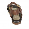 Woman's sandal with zipper, buckle and studs in brown leather and printed leather heel 1 - Available sizes:  33