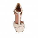 Woman's open T-strap shoe in nude leather and black leather heel 8 - Available sizes:  42