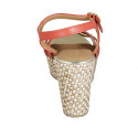 Woman's strap sandal in red and platinum leather with platform and braided wedge heel 9 - Available sizes:  43, 44