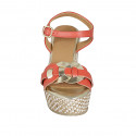 Sandalo da donna in pelle rossa e platino con cinturino e plateau zeppa intrecciata 9 - Misure disponibili: 43, 44