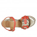 Woman's strap sandal in red and platinum leather with platform and braided wedge heel 9 - Available sizes:  43, 44