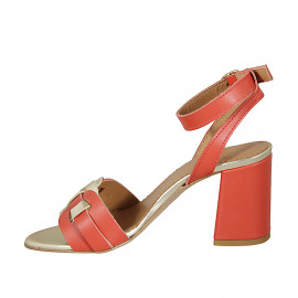 Sandale pour femmes en cuir rouge et platine avec courroie à la cheville talon 8 - Pointures disponibles:  43 2