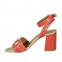 Woman's sandal with ankle strap in red and platinum leather heel 8 - Available sizes:  43