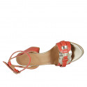 Woman's sandal with ankle strap in red and platinum leather heel 8 - Available sizes:  43