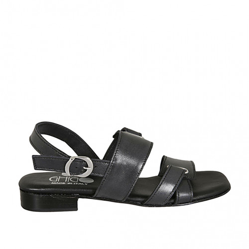 Sandalo da donna in pelle nera tacco 2 - Misure disponibili: 32