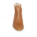Woman's Texan ankle boot with posterior zipper in cognac brown leather heel 5 - Available sizes:  42