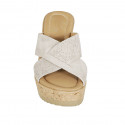 Woman's mules in beige suede and printed suede with platform and wedge heel 9 - Available sizes:  42, 43