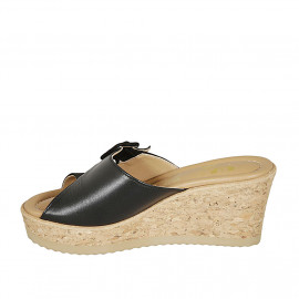 Mule pour femmes en daim et cuir noir avec boucle talon compensé 7 - Pointures disponibles:  42 2