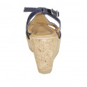 Woman's strap sandal in blue suede wedge heel 9 - Available sizes:  42, 44