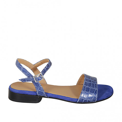 Woman's sandal in blue printed leather with strap heel 2 - Available sizes:  32