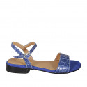 Sandalia para mujer en piel imprimida azul con cinturon tacon 2 - Tallas disponibles:  32