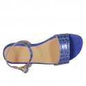 Sandalo da donna in pelle stampata blu con cinturino tacco 2 - Misure disponibili: 32