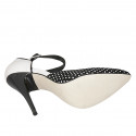Woman's pointy open shoe with strap in white leather and black polka dot suede heel 11 - Available sizes:  42, 43