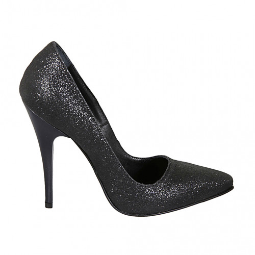 Woman's pump in black glittered leather heel 11 - Available sizes:  34