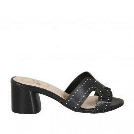 Woman's mules with studs in black leather heel 5 - Available sizes:  42