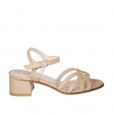 Woman's strap sandal in sand pink leather heel 4 - Available sizes:  45