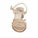 Woman's strap sandal in sand pink leather heel 4 - Available sizes:  45