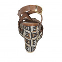 Woman's sandal with multicolored optical platform in cognac brown leather wedge heel 10 - Available sizes:  42