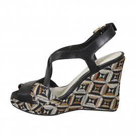 Woman's sandal with multicolored optical platform in black leather wedge heel 10 - Available sizes:  42 2