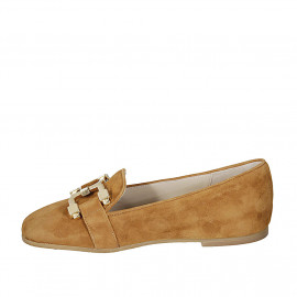 Woman's mocassin with accessory in cognac brown suede heel 1 - Available sizes:  42 2