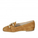 Woman's mocassin with accessory in cognac brown suede heel 1 - Available sizes:  42