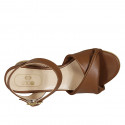 Woman's sandal with strap in brown leather wedge heel 5 - Available sizes:  42