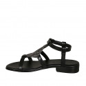 Woman's strap sandal in black leather with rhinestones heel 2 - Available sizes:  33
