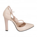 Zapato abierto a punta para mujer con cordones en piel rosa tacon 10 - Tallas disponibles:  42