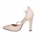 Woman's pointy open shoe with laces in rose leather heel 10 - Available sizes:  42