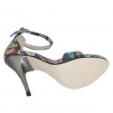 Woman's open shoe with strap in multicolored printed laminated leather heel 11 - Available sizes:  42, 44