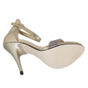 Woman's open shoe with strap in platinum laminated leather and rose glittered leather heel 11 - Available sizes:  43, 46