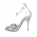 Woman's open shoe with strap in silver laminated and glittered leather heel 11 - Available sizes:  45