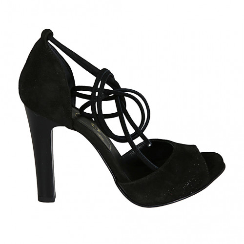 Chaussure ouverte pour femmes à lacets en daim noir talon 10 - Pointures disponibles:  34, 42, 43