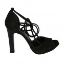Zapato abierto para mujer con cordones en gamuza negra tacon 10 - Tallas disponibles:  34, 42, 43