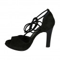 Zapato abierto para mujer con cordones en gamuza negra tacon 10 - Tallas disponibles:  34, 42, 43