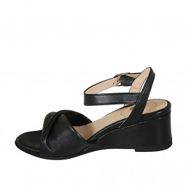 Woman's sandal with strap in black leather wedge heel 5 - Available sizes:  43 2
