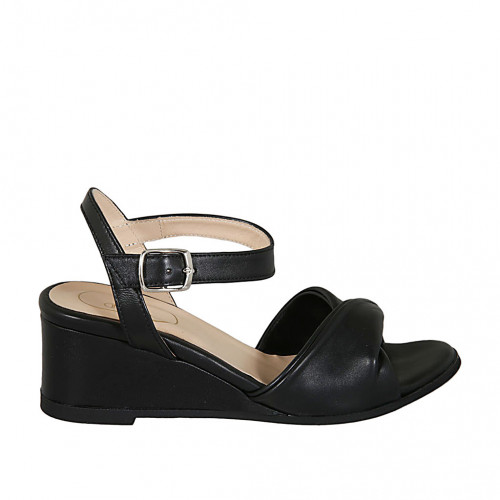 Sandale pour femmes avec courroie en cuir noir talon compensé 5 - Pointures disponibles:  43