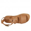 Woman's sandal with crossed straps in light brown leather heel 1 - Available sizes:  32