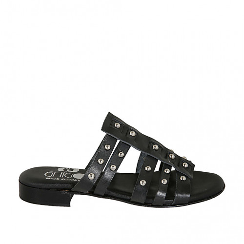 Mules con tachuelas para mujer en piel negra tacon 2 - Tallas disponibles:  32