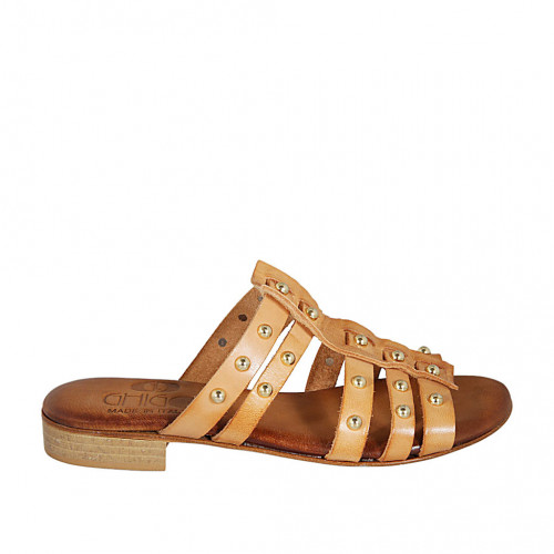 Woman's mules in cognac brown leather...