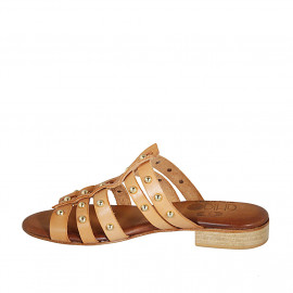 Mule pour femmes en cuir cognac avec goujons talon 2 - Pointures disponibles:  32 2