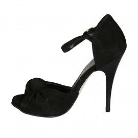Woman's open shoe with knot and strap in black suede heel 11 - Available sizes:  42 2