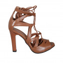 Woman's open shoe with laces in cognac brown leather heel 10 - Available sizes:  32