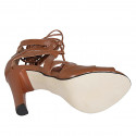 Woman's open shoe with laces in cognac brown leather heel 10 - Available sizes:  32