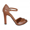 Chaussure ouverte avec courroie pour femmes en cuir cognac talon 10 - Pointures disponibles:  42