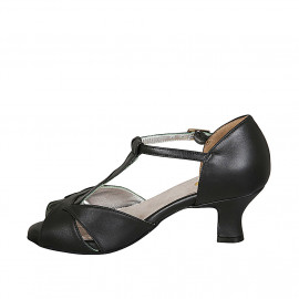 Zapato de baile con cinturon en piel negra tacon 5 - Tallas disponibles:  32 2