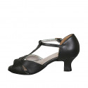 Dancing shoes with strap in black leather heel 5 - Available sizes:  32