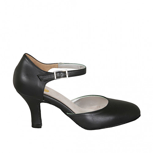 Dancing shoes with strap in black leather heel 7 - Available sizes:  32